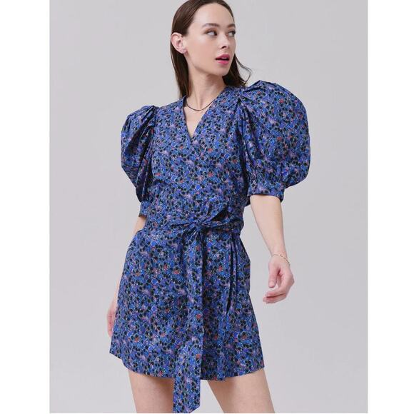 Hunter Bell The Hampton Dress In Geo Bloom Print Size Small Puff Shoulder Wrap - Picture 1 of 12